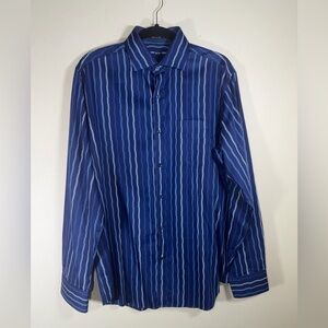 Bugatchi Navy and Light Blue Striped Shirt
